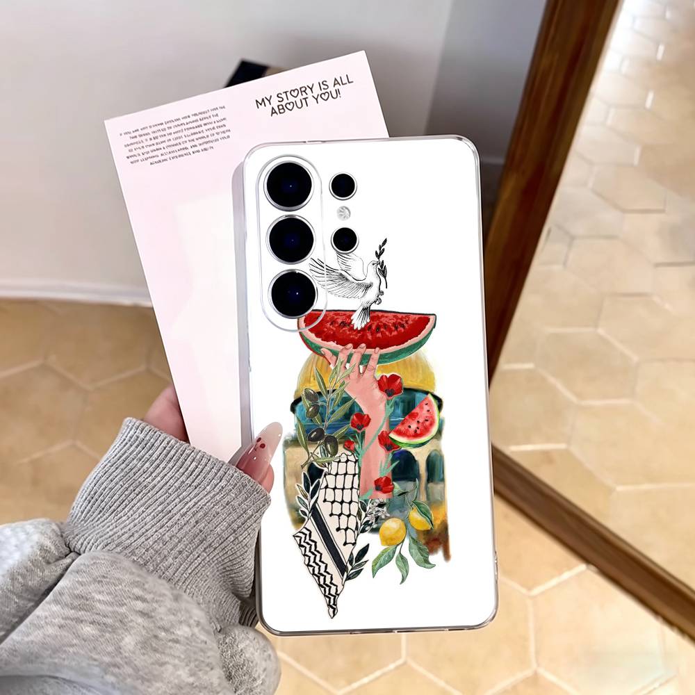 AAA P-Palestine-es-F-Flag MAP Phone Case For Samsung S25,S24,S21,S22,S23,S30,Ultra,S20,Plus,Fe,Note,10,9,5G Transparent Cover Samsung S24
