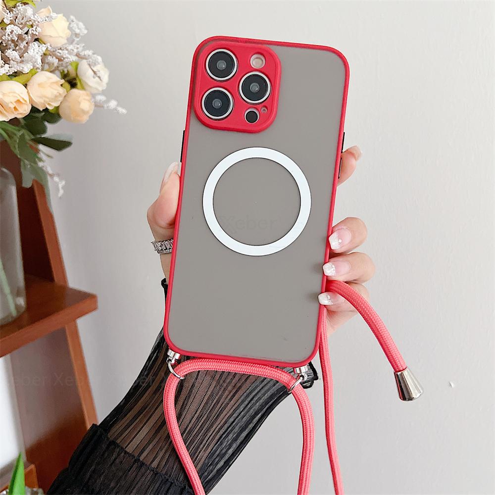 Matte Clear For Magsafe Magnetic Wireless Change Case For iPhone 17 16 15 14 Pro Max Plus 11 12 13 Necklace Cord Lanyard Cover