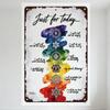 Vintage Distressed Metal Sign with Chakra Colors Aum Star of David Heart Manipura Muladhara Symbols 'Just for Today' Spiritual M