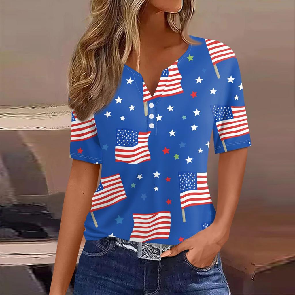 Women's T Shirt Tee Print Button Short Sleeve Daily Weekend Fashion Basic V- Neck Regular Top