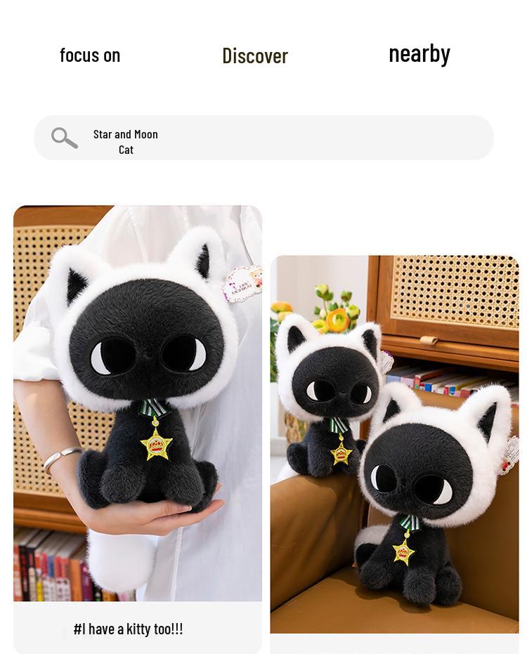Kreslená kočka Měsíc Hvězda Plyšový polštář Hračka pro dívky