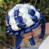 Wedding Bouquet for Bride Satin Artificial Flower Bridal Bouquet with Rhinestones Faux Pearls Bridesmaid Flower Bunch with Handle for Wedding