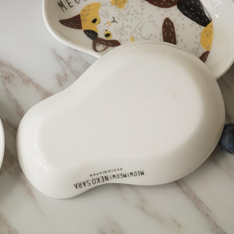 1/3pcs Ceramic Dessert Sauce Dish Japanese Tableware Creative Cute Cartoon Lucky Cat Pattern Water Drop Shape Fruit Sushi Plates