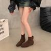 Sheepskin Version~ French Thick Heel Thin Boots Women's Shoes 2025 New Velvet Bare Boots Retro Suede Korean Small Short Boots