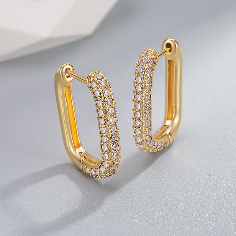 Earrings Copper-Plated Real Gold Micro-Inlaid Zircon U-Shaped Women'S Ear Buckle Earrings International Station