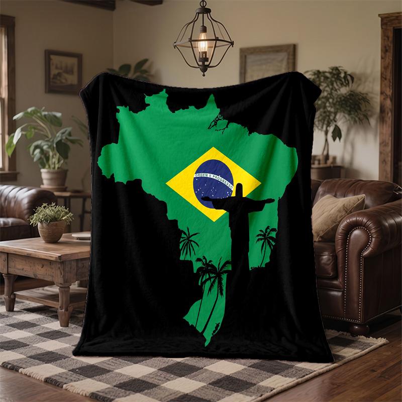 Brazil National Football Team Print Flannel Blanket Soft Warm Sofa Bed Throw Blanket For Home Office Bedroom