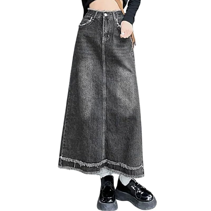 

[Signifie] ladies skirt denim skirt long skirt long length jeans skirt Plain color straight skirt fashionable spring summer autumn winter GY XL