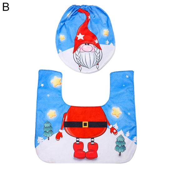 

2Pcs/Set Toilet Seat Cover Beautiful Eco-friendly Dustproof Christmas Toilet Mat Pad Kit Bathroom Accessories for Holiday B