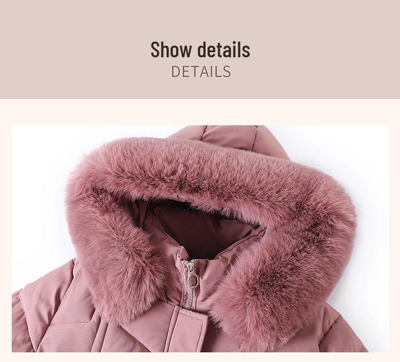 Mom's Mid-Length Fleece-Lined Down Cotton Coat - Petite, Middle-Aged & Elderly Women's Winter Jacket