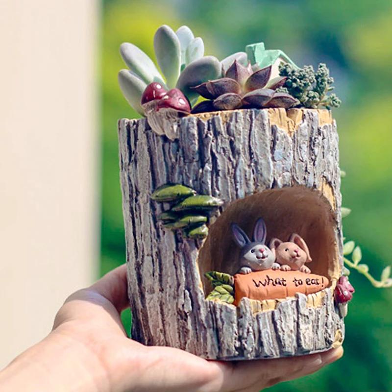 Creative Tree House Animals Flower Pots for Succulents Plants Decorative Planters Fairy Garden Container Home Desktop Decoration