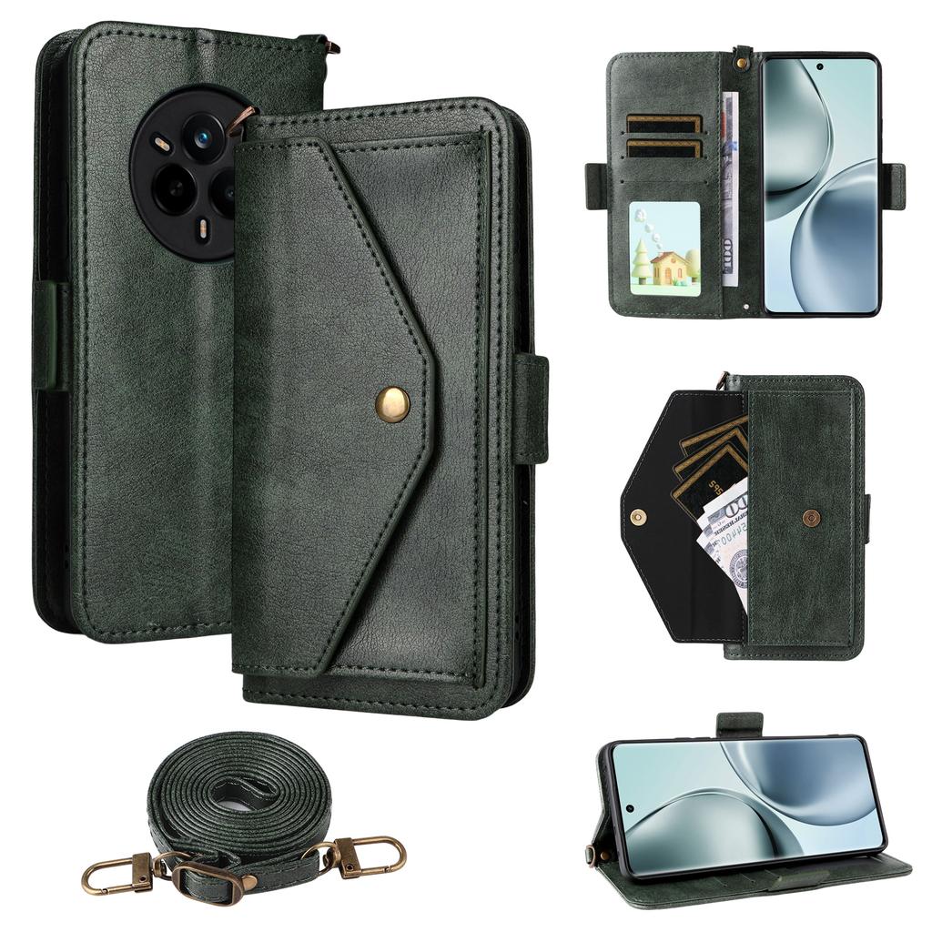 For Realme 14 Pro 5G/Narzo 80 Pro 5G Leather Case Magnetic Closure Wallet Stand Phone Cover with Crossbody Strap