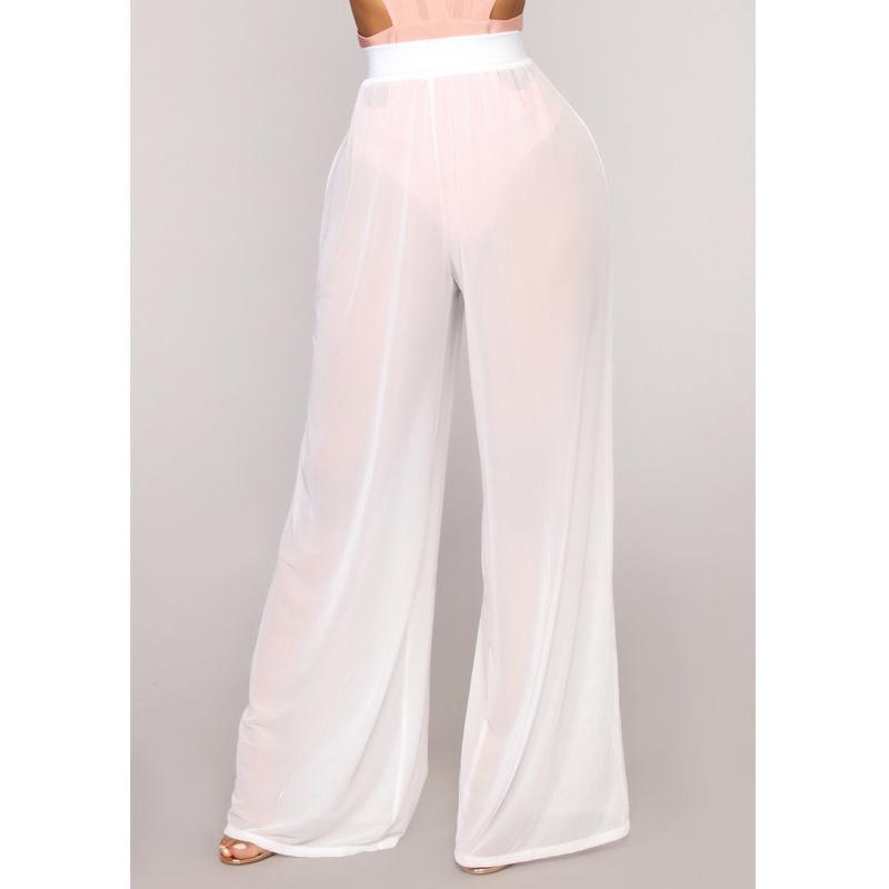 2023 Summer Solid Mesh Wide-Leg See-Through Nightclub Pants for Europe & America