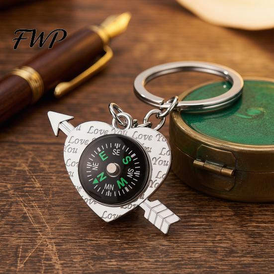 Heart-shaped Compass Keychain Alloy Mini Bag Charm Outdoor Adventure Gear Camping Backpack Gift for Hikers