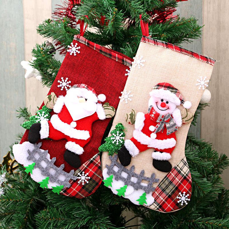 Christmas Socks Xmas Tree Ornaments Santa Snowman Christmas Stockings Candy Gift Bag 2025 New Year Party Navidad Decoration