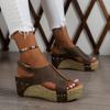 Summer new muffin thick-soled wedge sandals one-word Velcro rivets women's fish mouth sandals