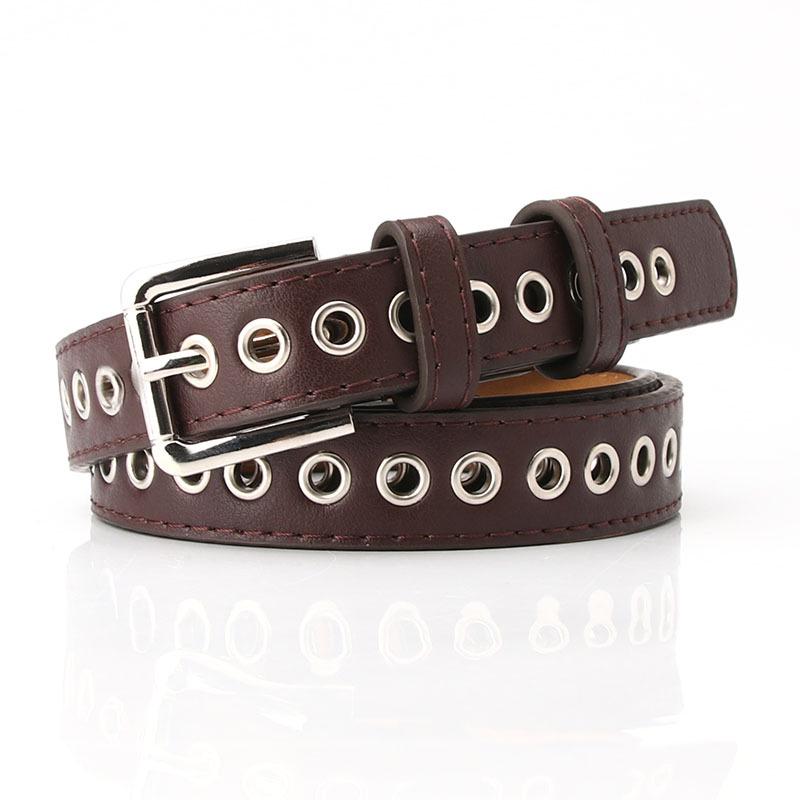 

Korean Style Metal Eyelet Women s Fashion Belt - Versatile & Decorative, No-Punching Needed кавовий