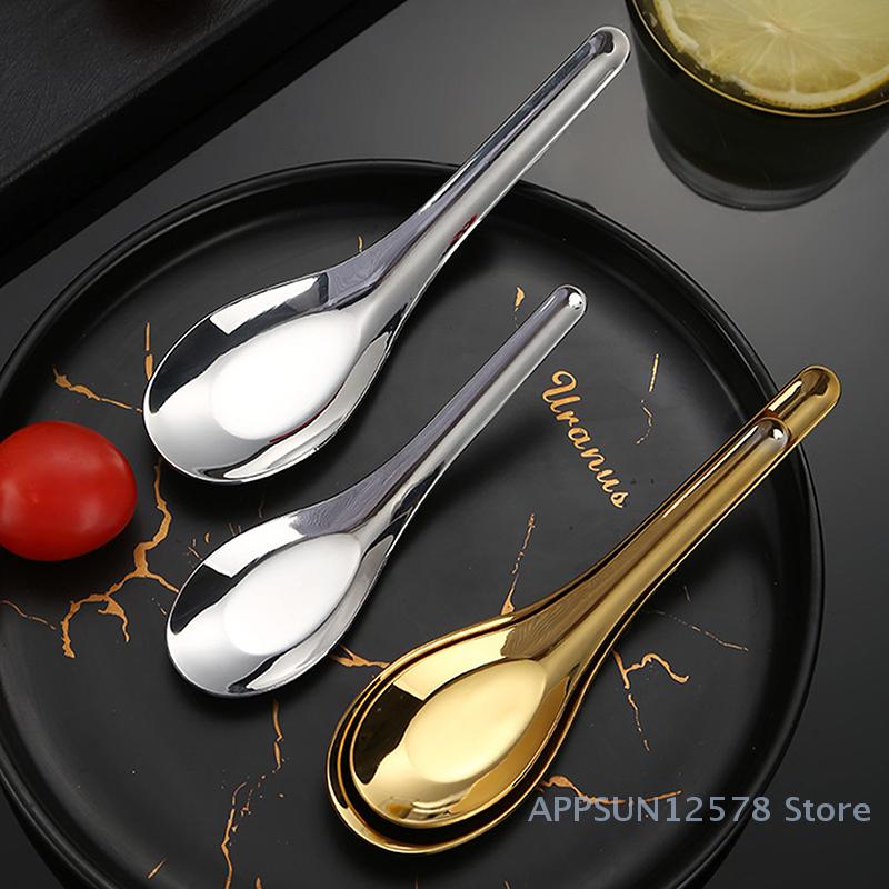Household Stainless Steel Flat Rice Soup Spoon Dessert Spoon Silver Gold Mirror Polished Cutlery Kitchen Utensils
