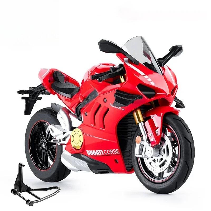 

1/10 Ducati V4S S1000RR H2R Alloy Die Cast Motorcycle Model Vehicle Collection Sound and Light Off Road Autocycle Toys Car красный