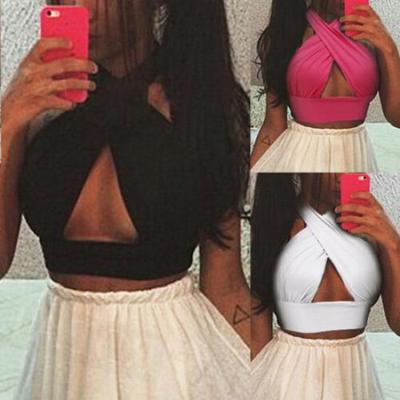 Women Summer Sexy Halter Vest Hollow Out Cross Strap Hanging Neck Backless Crop Tops Solid Color Bandage Slim Tank T-Shirt