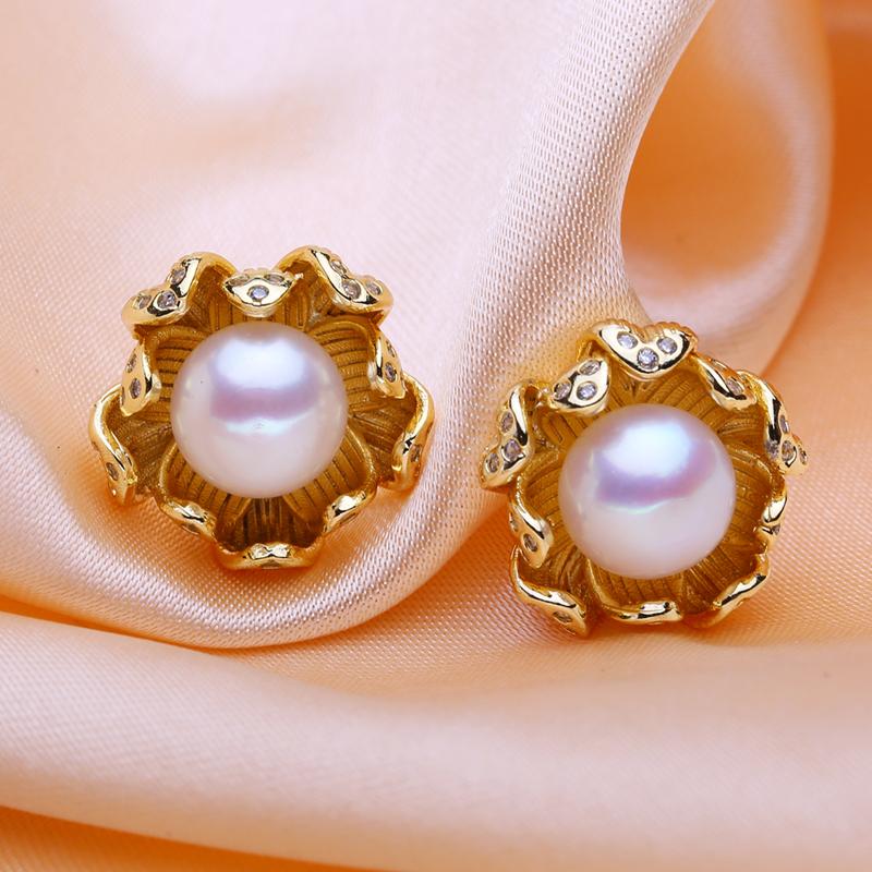 

Серьги-гвоздики SENIKO с натуральным пресноводным жемчугом для женщин и девочек, модные серьги-гвоздики золотого цвета с цветком, подарок на день рождения чёрный