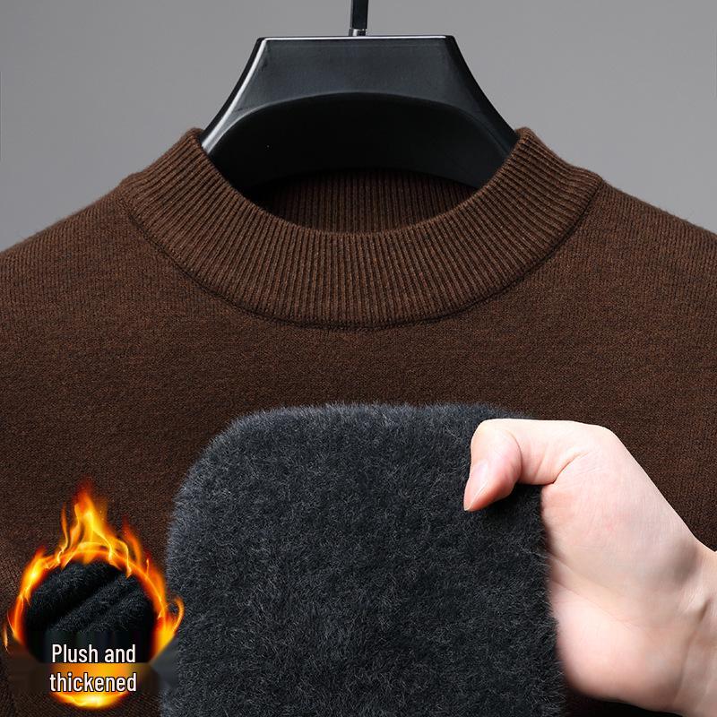Men's Plush-lined Knit Sweater: Winter Fashion, Thick Warm Mink Velvet, Half-high Collar Knitwear