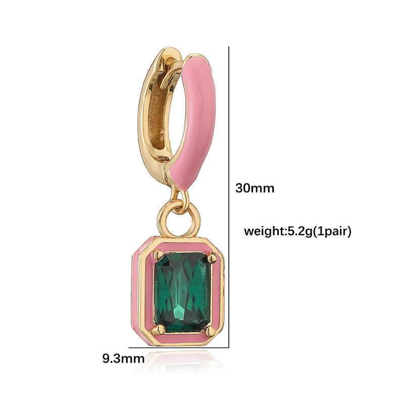 HECHENG, Rainbow Colorful Enamel Hoop Earrings Charm Luxury Rectangle Zirconia Ear Buckles For Women Zircon