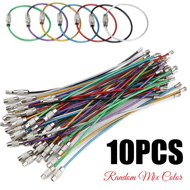 5/10/20/40PCS Stainless Steel Wire Keychains Assorted Colors Durable Screw Locking Keychain 150x1.5mm Cable Rope Key Circles ZYF