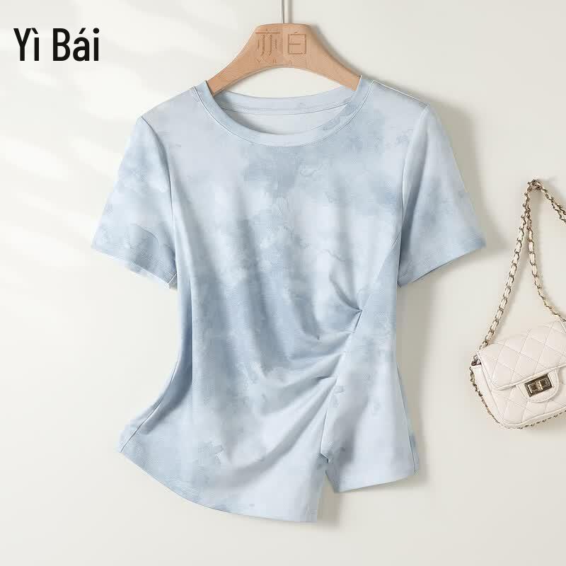 Yibai 2026 Spring Women s Lyocell Tie-dye Print Short-Sleeve T-shirt L