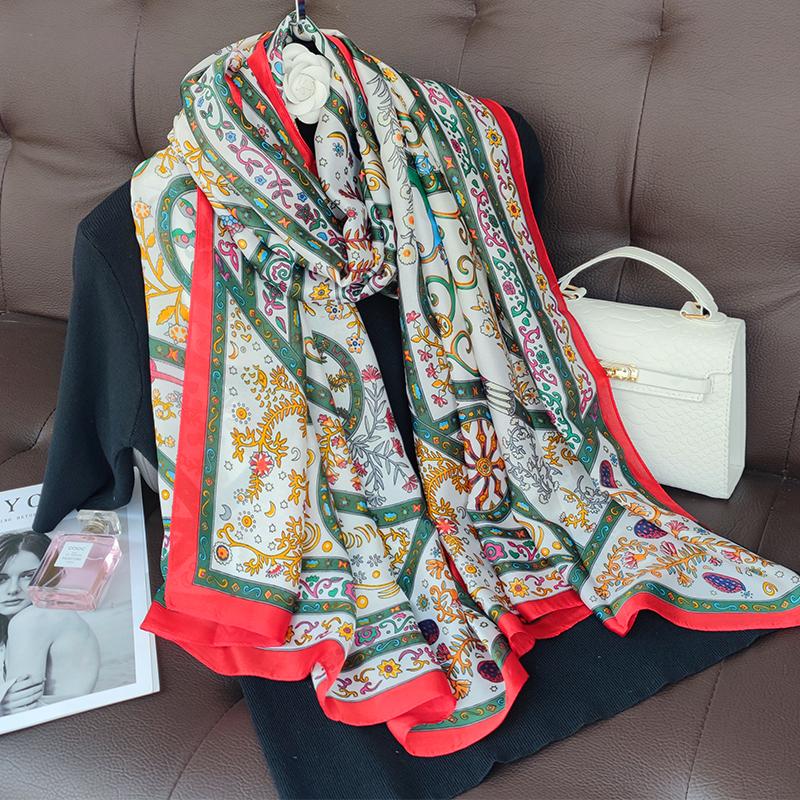 180*90cm muffler fashion Luxury Brand Scarf Women New Style Fashion Color Matching Print Silk Lady Popular Headcloth Beach Shawl