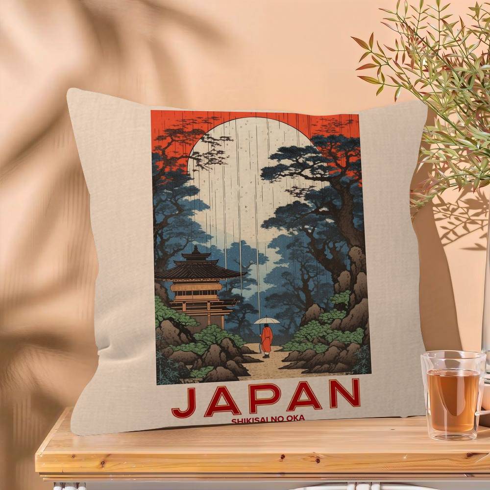 

Vintage Japanese Landscape Personalized Pillow Dust Cover Bedroom Kids Party Decoration Pillowcase Birthday Children Gift 30x30 cm
