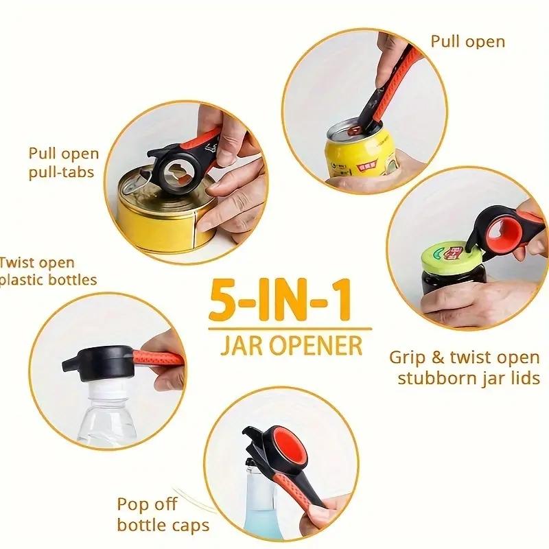 Boksåpner Multifunksjonell fem-i-ett drikkeflaskeåpner Cap Twister Fire posisjons boksåpner Anti-slip Cap Twister