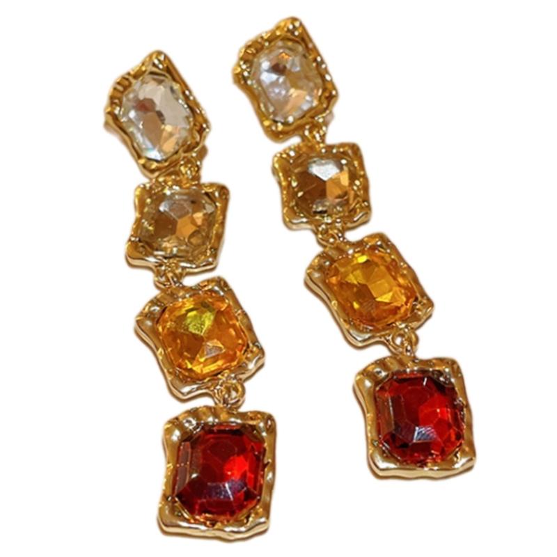 Fashionable Temperament Square Necklace/Earrings Jewelry with Sparkling Crystals Colorful Rhinestones Accessories