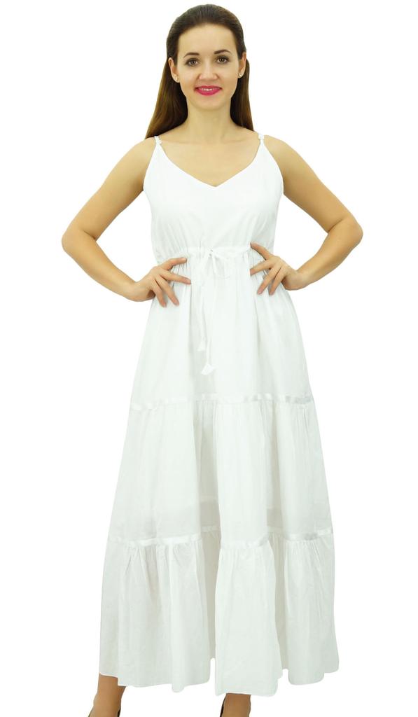 Bimba Women's Sundress Long Maxi Drawstring Waist Spaghetti Strap Dresses