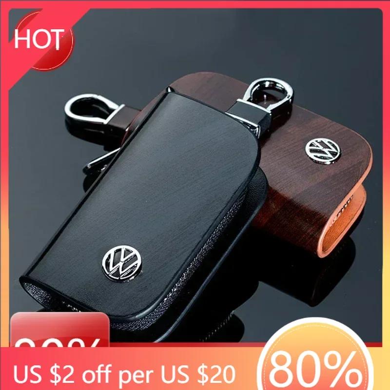 For VW New Leather Car Logo Key Case Cover Key Chain Protective Bag for Volkswagen Passat Santana Tiguan Scirocco Magotan Sagi