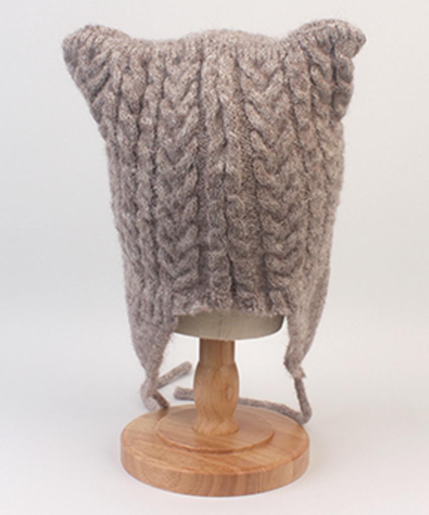 Yunibeosyeolkemiseuteuli Wool Twist Cat Gray Earflap Hat
