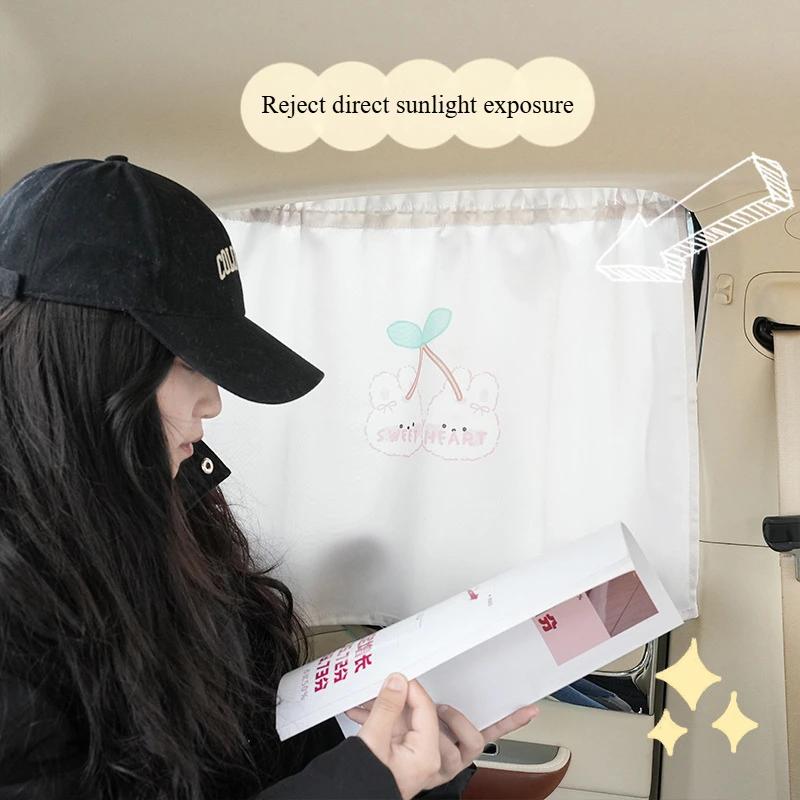 Cartoon Fabric Car Curtains Summer Thermal Insulation Sunshade Side Window Curtain with Suction Cup for Vehicle Sun Protection