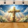 1pc Christmas Persian satin flag, Resurrection cross design, multi-purpose religious background, party, garden, room