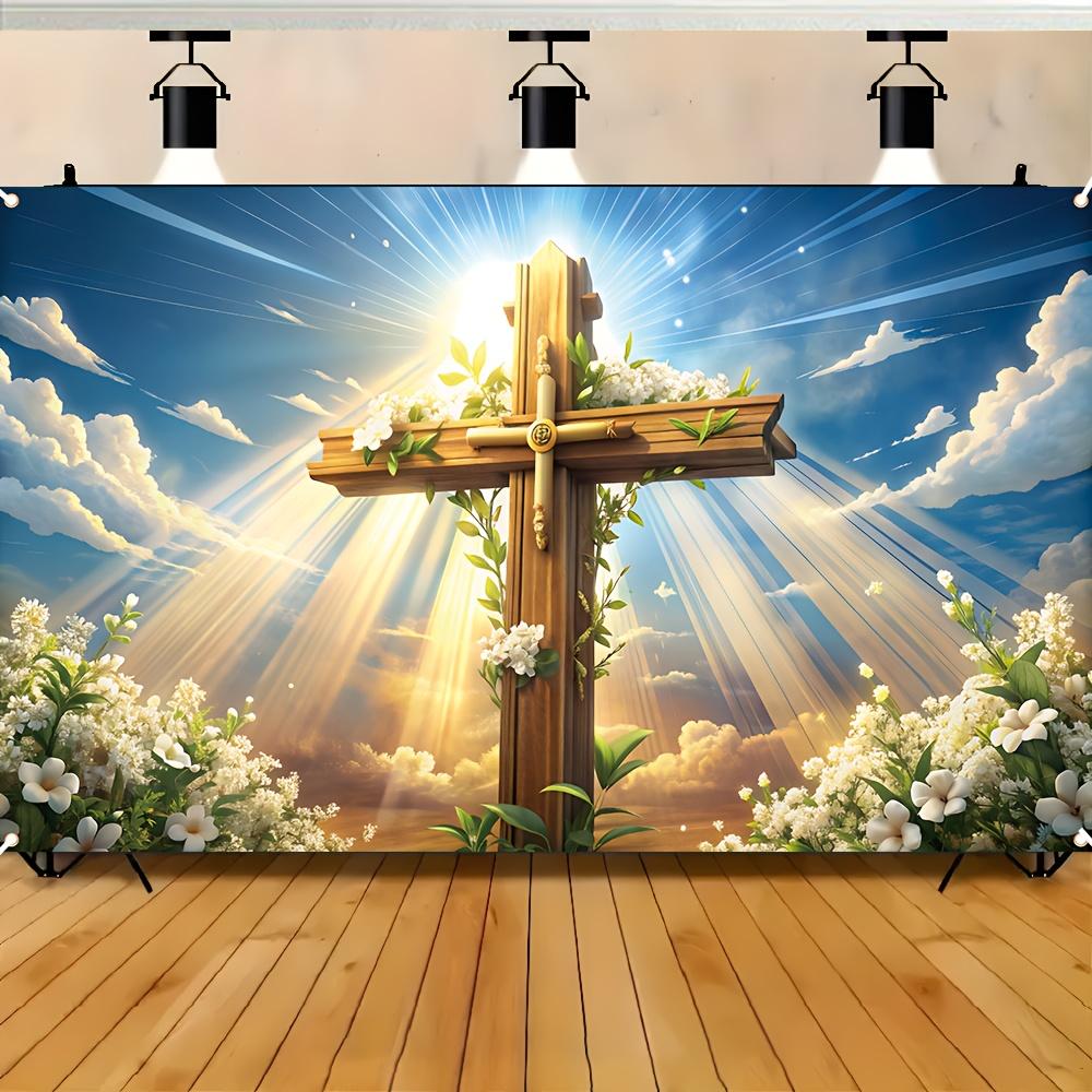 1pc Christmas Persian satin flag, Resurrection cross design, multi-purpose religious background, party, garden, room