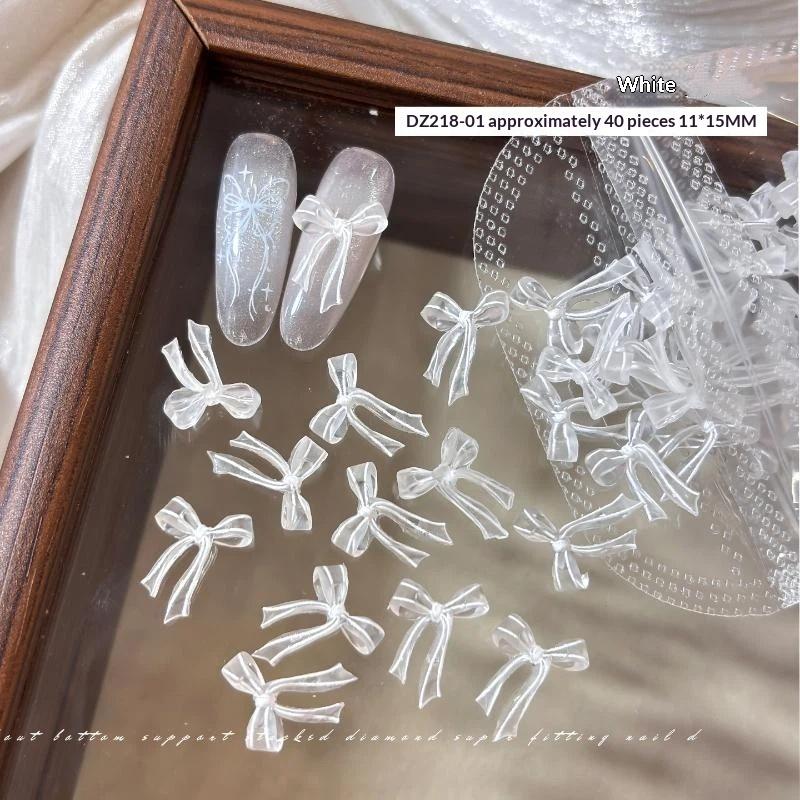 40 Pcs Soft Sculpted Clear Bow Nail Art Jewelry Mixed Jelly-Colored Matte Ribbon Bowknot Wearable Nail Decorations Diy Manicure