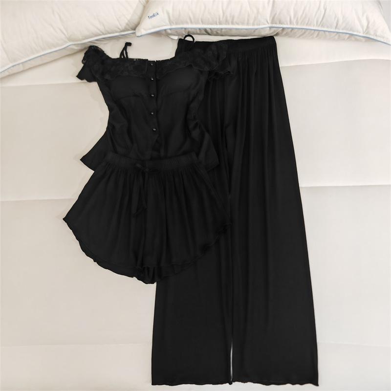 Women's Lace Camisole Sleepwear Set with Chest Pads - Sweet & Sexy Spring/Summer Homewear.