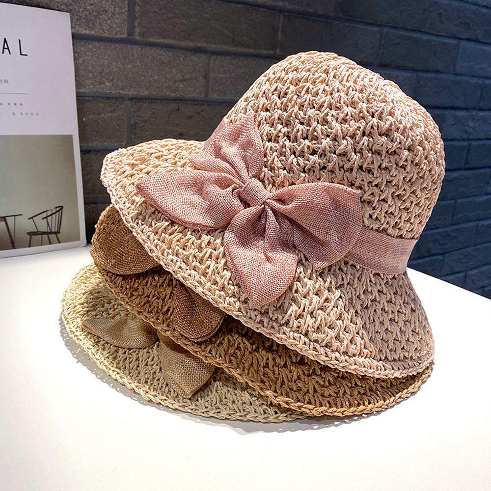 Bow Bucket Hats Anti-UV Sun Hat Seaside Straw Hat Women Sun Hat Korean Style Cap Shading Hat
