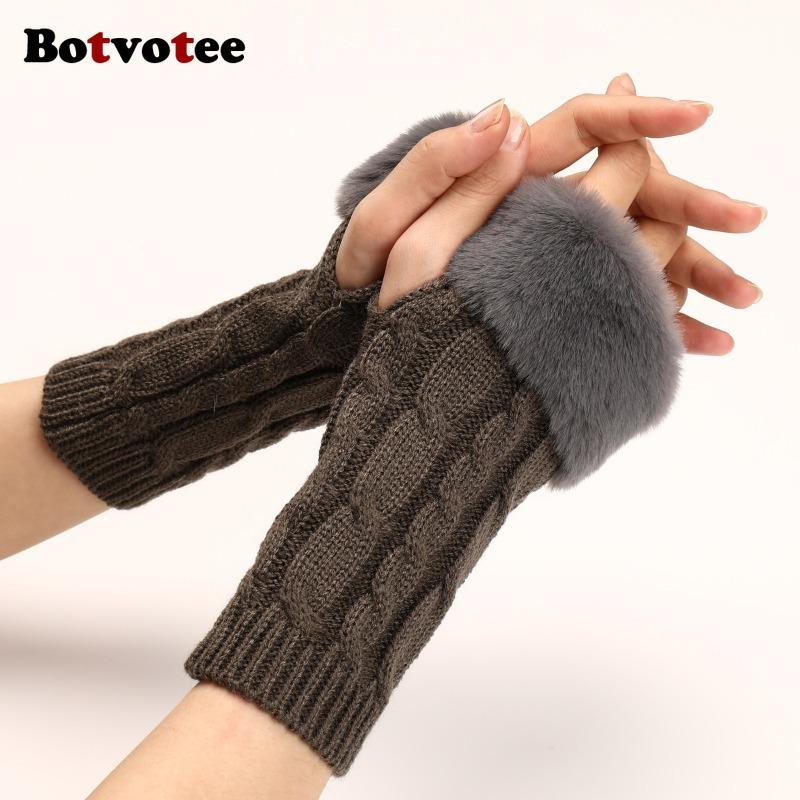 Botvotee Y2k Accessories Arm Sleeves Women Arm Warmers Free Shipping Furry Knit Winter Fingerless Gloves Half Finger Oversleeve