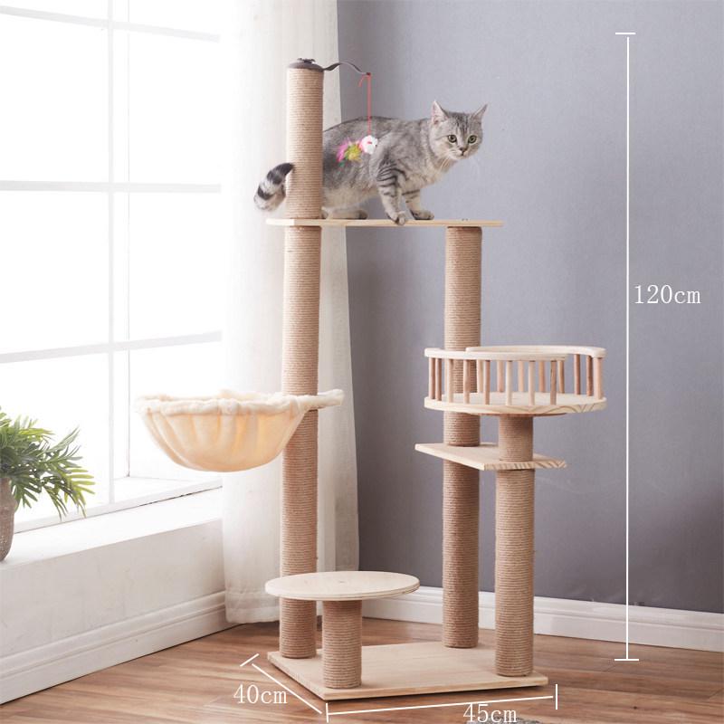 Solid Wood Sisal Cat Tree with Space Capsule and Scratch Board