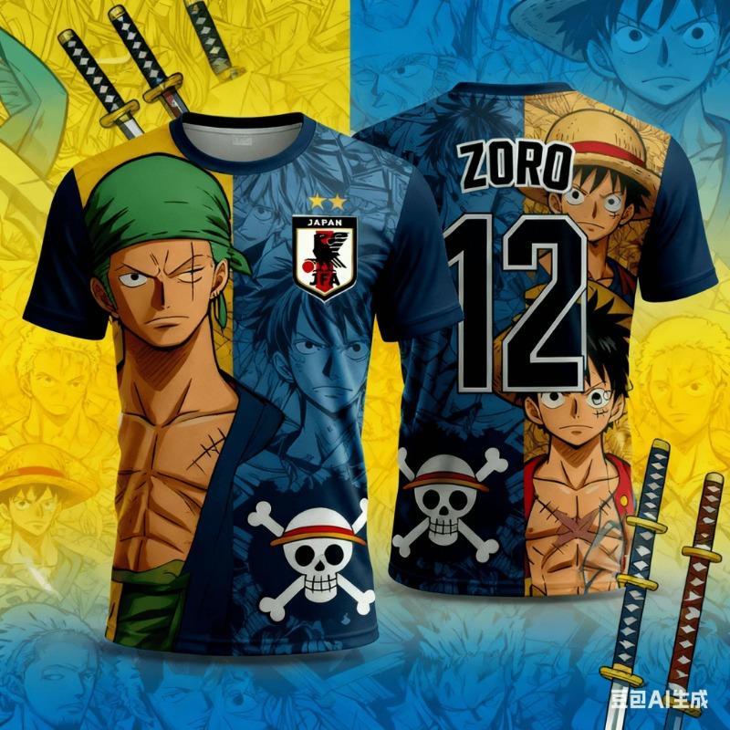 Japan One Piece Luffy Football Jersey Men T-shirt Kids Football Special Jersey Kit Adult Men's/Women's Quick-Drying Sweatshirt