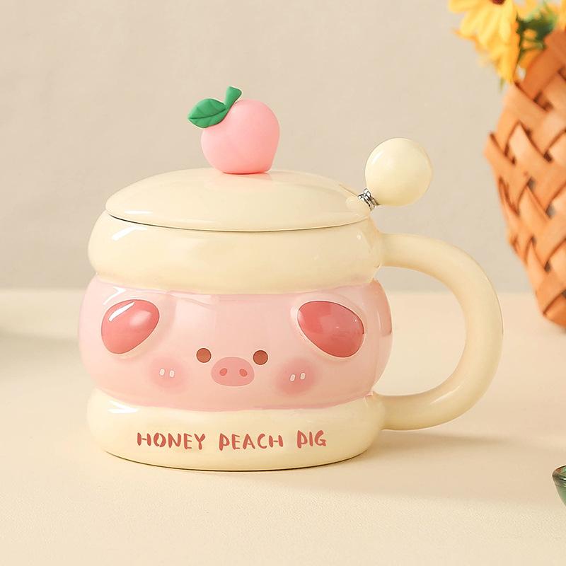 Mug with Lid Spoon Cartoon Water Cup for Household High Value Ceramic Cup Exquisite Wedding Souvenir Gift