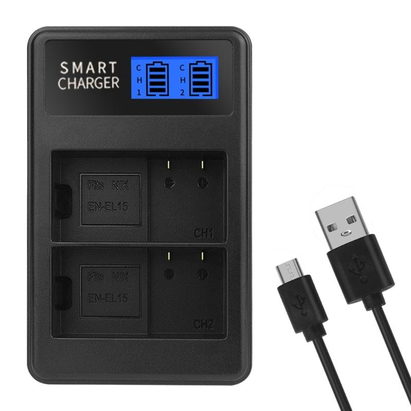 EN-EL15 LCD Double USB Charger for D500 D600 D610 D600E D7000 D7100 D7200 D800E Camera Charging Dock Accessories