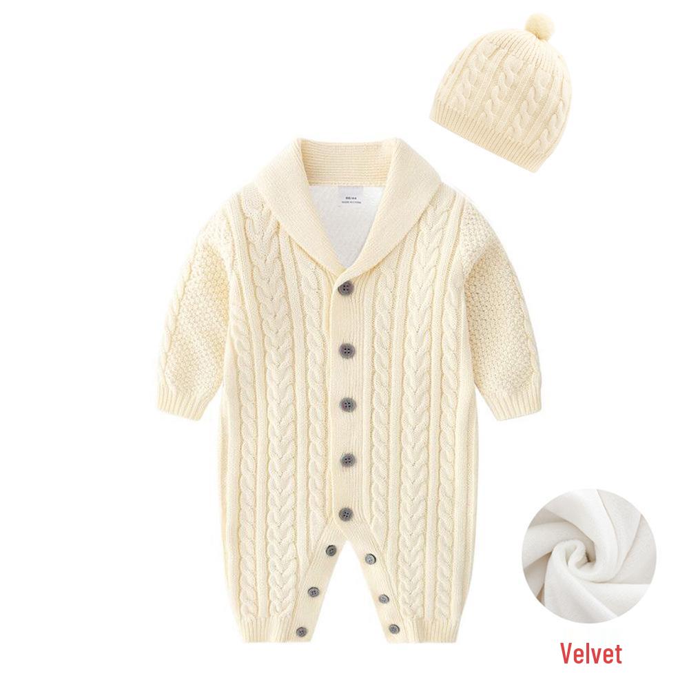 Wool Knitted Baby Onesie with Fleece Lining - Winter Crawling Suit for 100-Day or First Birthday