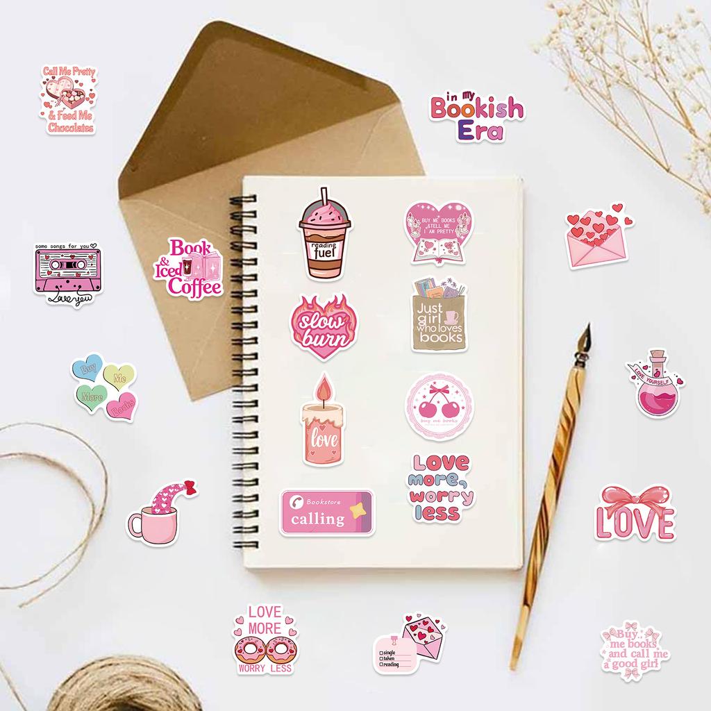 50 Cartoon Pink Love Doodle Stickers Decorate Guitar Notebook Suitcase DIY Waterproof Stickers