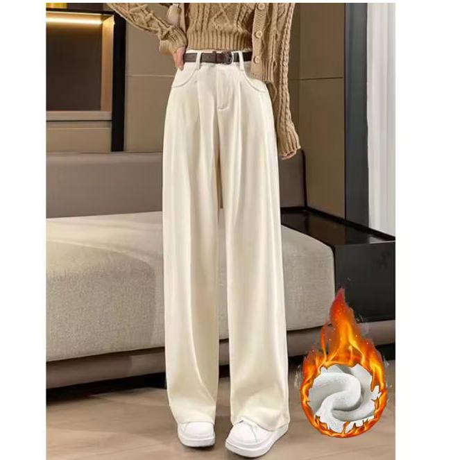Autumn Winter Lady Snow Warm Pants Girls Classic Fleece High Waist Trousers Women Straight Leg Plush Thermal Casual Pants