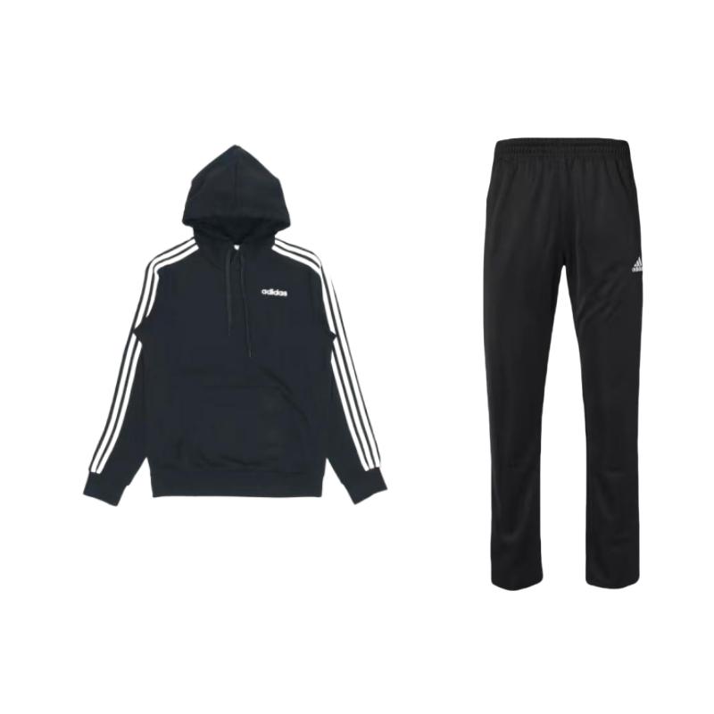 

Adidas Striped Design Hooded Long Sleeve Top Comfortable Mid Waist Outdoor Pants Casual Sports Suit Unisex suit Black TR30P-BW+DU0498 S